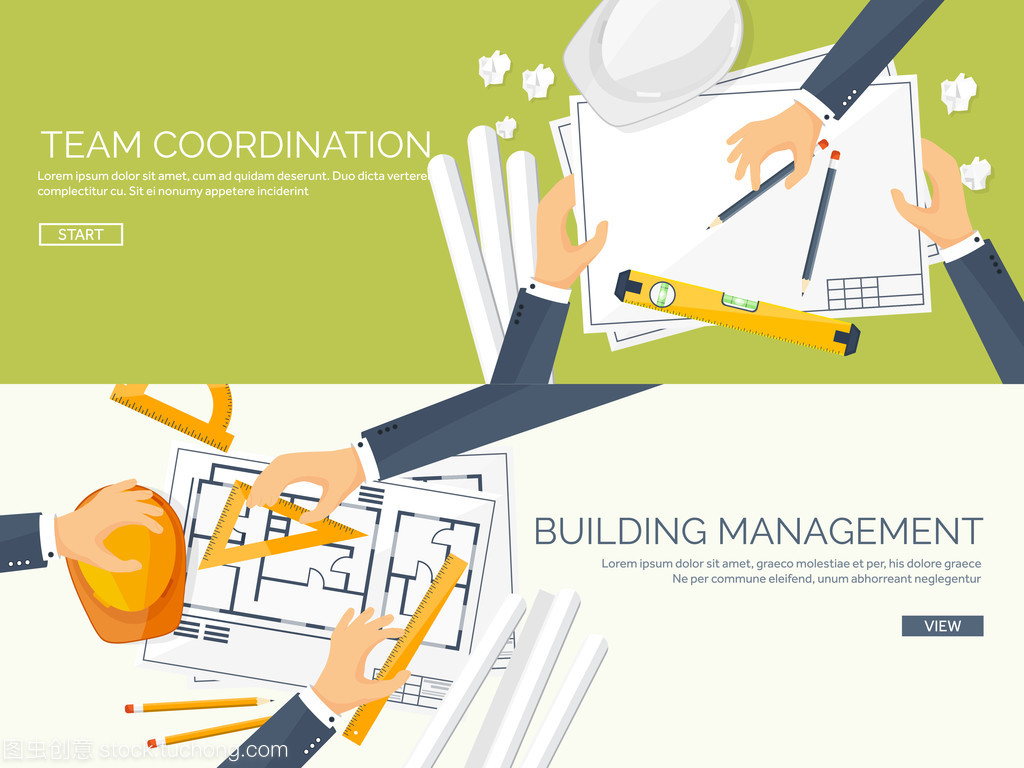 矢量圖。工程和建筑。繪圖、 施工。建筑項目。設計素描。工作區的工具。規劃、 建筑